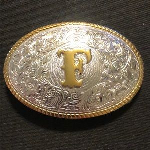 Gold plated initial letter “F” belt buckle
